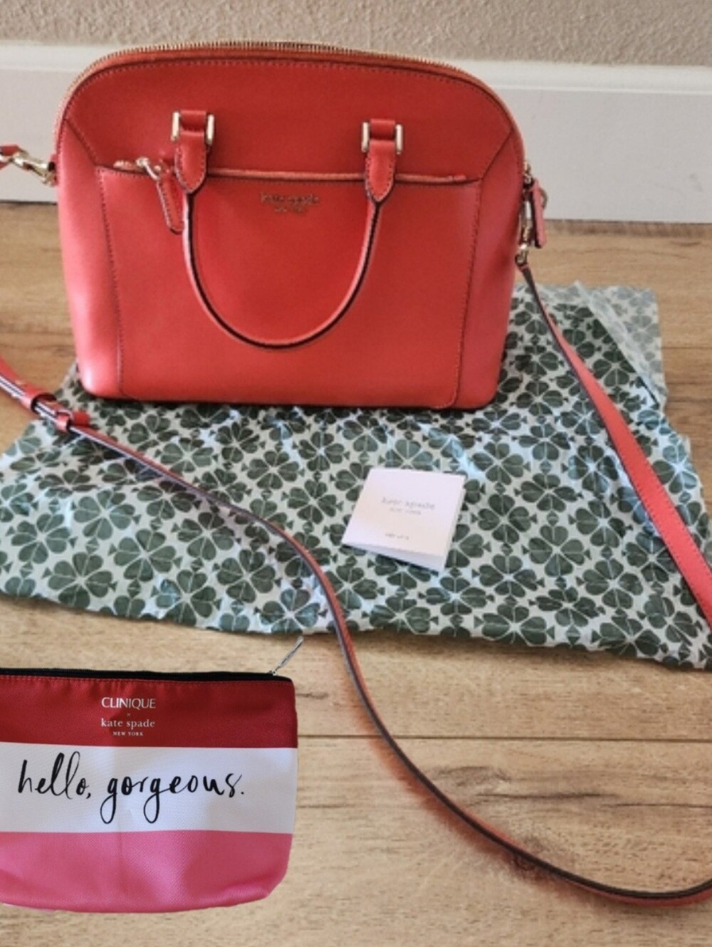 $298 BRAND NEW Kate Spade Louise Medium Dome Satchel Red 12x9x5in + Cosmetic Bag